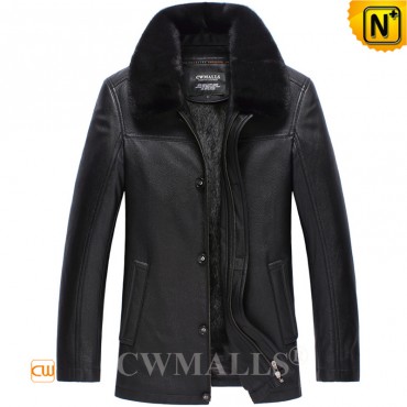 Black Fur Leather Coat CW890133 jackets.cwmalls.com