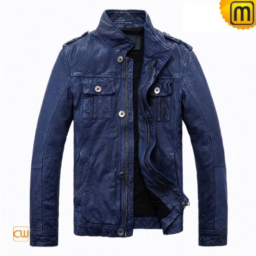 Classic Blue Motorcycle Leather Jacket-jackets.cwmalls.com