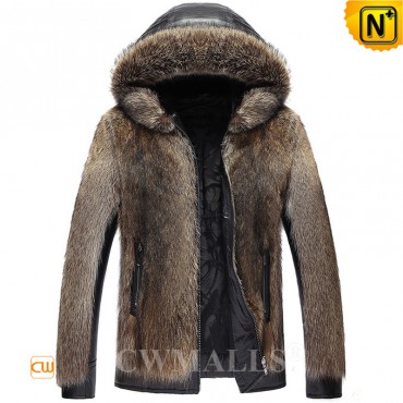 Hooded Fur Leather Jacket CW890317 jackets.cwmalls.com