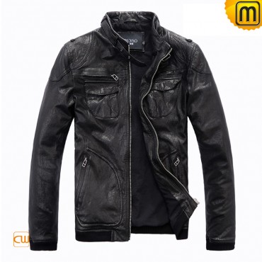 Mens Black Motorcycle Leather Jacket- jackets.cwmalls.com