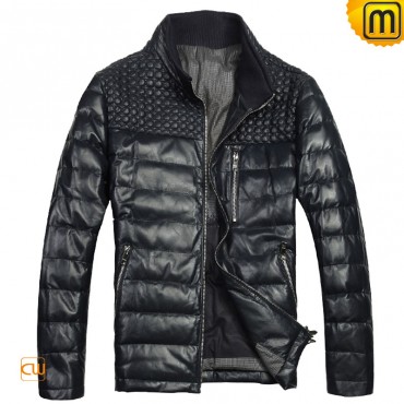 Navy Down Leather Jacket for Men CW804382 jackets.cwmalls.com