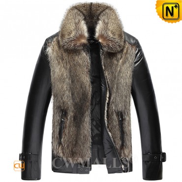 Raccoon Fur Leather Jacket CW890316 jackets.cwmalls.com