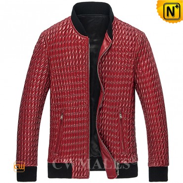 Red Leather Bomber Jacket CW890207 jackets.cwmalls.com