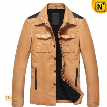 Tan leather moto jacket CW850122 jackets.cwmalls.com
