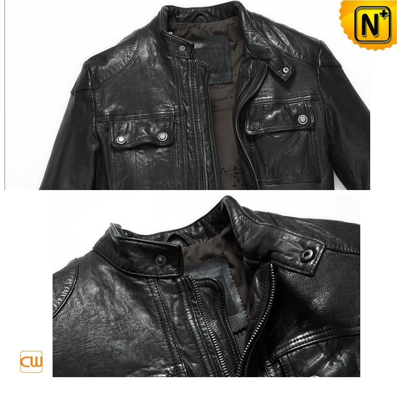 Giacca In Pelle Uomo In Agnello - Taglio Slim, Chiusura Zip, Tasche Multiple, Fodera Viscosa, Nero