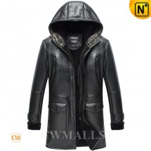Black Hooded Sheepskin Jacket CW838010 jackets.cwmalls.com