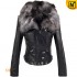 CWMALLS® Women's Fox Fur Trim Leather Jackets Black CW670002